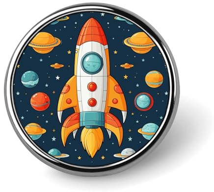 Broche ronde en métal, style fusée, idéale pour décorer un chapeau ou un costume. Parfaite pour hommes et femmes. Cette broche amusante est un accessoire de mode original pour sacs à dos, sacs et cost