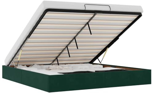 Mhdvray Ottoman-Bett 160x200 cm Dunkelgrün Samt Doppelbett mit Hydraulik-Lift Stauraumbett 280 kg belastbar Lattenrost ohne Matratze für Schlafzimmer und Gästezimmer