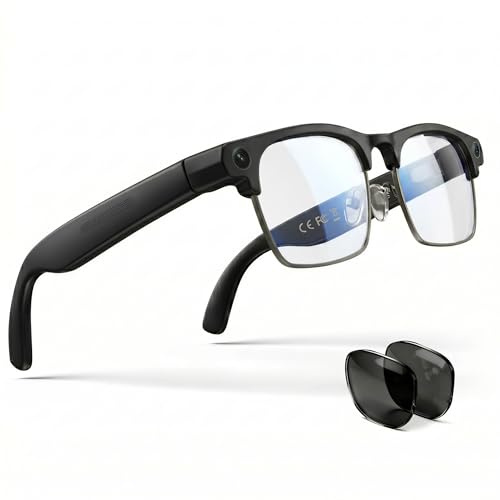 AI Smart Glasses for Men Women, 4K Camera, Translator, Call & Recorder | 8MP| Video Recording | Image Recognition | Voice Assistant | Music | Travel, Vlog | Waterproof |Blue Ligh Lens+Sunglasses