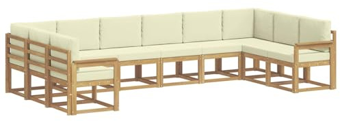 vidaXL Outdoor-Sofagarnitur mit Kissen 10 pcs Weiß und Creme, Gartenliege, modernes Lounge Set, wetterbeständige Möbel, perfekte Sitzgruppe für den Außenbereich