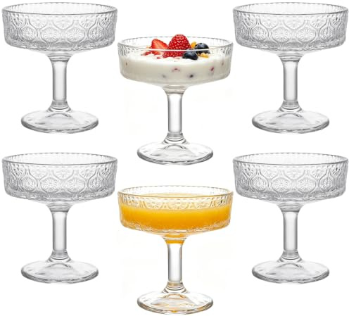 LUPATDY Set di 6 bicchieri da dessert vintage da 200 ml, bicchieri da Martini con base, bicchieri da gelato, ciotole da dessert, bicchieri da cocktail, per tiramisu, gelato, budino, dessert a strati e