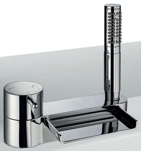 Novellini Armaturen für Badewanne für Sense 5 6 7-Z1 Z2 Progressive Mischbatterie 2 Funktionen Wasserhahn Boden Mund Wasserfall Handbrause, Messing verchromt
