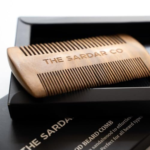THE SARDAR CO Sandalwood Beard Comb – 100% Natural Wood – Dual-Sided Fine & Thick Teeth – Anti-Static & Snag-Free – Pocket-Sized Grooming Essential