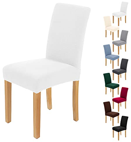 AngLink Stuhlhussen 4er Set Stretch, Elastischer Stuhlbezug Weiß, Stuhlhusse Stretch Abnehmbare Waschbar Stuhlbezug Langlebig Universal, für Esszimmer, Hotel, Bankett, Hochzeit, Partys Deko
