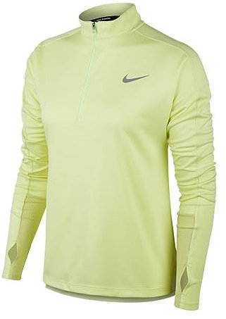 Nike W Nk PACER Top Hz Long Sleeved T-Shirt - Limelight/Heather/White/(Reflective Silver) (Dd Heather), Large