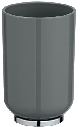 WENKO Zahnputzbecher Posa, moderner Zahnbürstenhalter für Zahnbürste, Zungenreiniger und Zahnpasta aus grauem Kunststoff mit eleganten Chrom-Akzenten, BPA-frei, Maße (B/T x H): Ø 7 x 11 cm, Grau