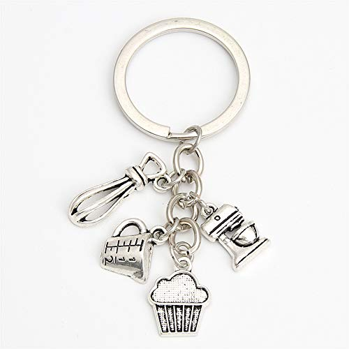 1 llavero de regalo para cocineros, chefs, panaderos, cucharas medidoras, llavero, accesorios de cocina, joyería para hornear, Plata antigua., L