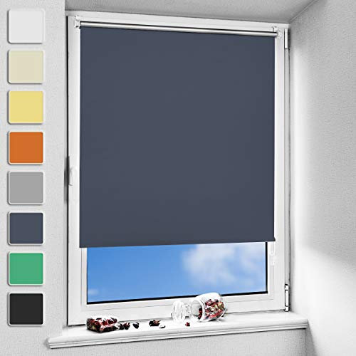 NoCon Verdunklungsrollo Klemmfix ohne Bohren & mit Bohren ● Dunkelblau 95x150cm (BxH) ● Thermorollo Klemmrollo Fensterrollo Sonnenschutz Sichtschutz, Rollos für Fenster und Tür