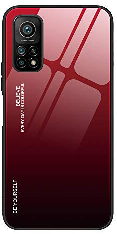 DEDUX Hülle für Xiaomi Mi 10T(10T Pro) 5G Handyhülle, Hülle Farbverlauf Glas und TPU Schutzhülle Case Cover für Xiaomi Mi 10T(10T Pro) 5G (Rot/Schwarz)