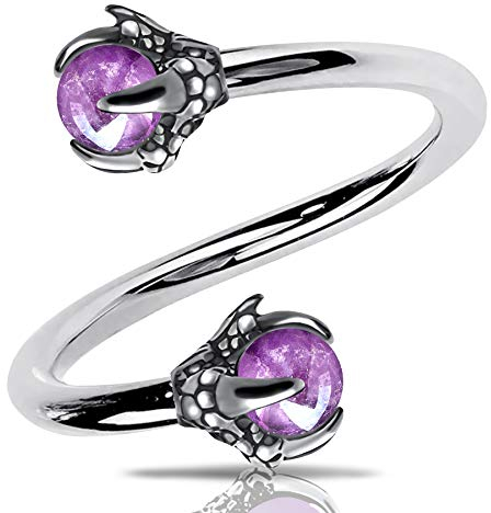 OUFER Twist Helix Earring 316L Stainless Steel Dragon Claw with Opalite Center 16G Twist Lip Labret Belly Bars Cartilage Earring Piercing Jewellery