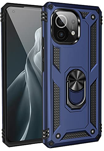 BestST Hülle für Xiaomi MI 11 + schutzfolie,HandyHülle für Xiaomi MI 11 Cover,Armor Stoßfest TPU PC Schutzhülle Ringhalter Handytasche Case, Blau