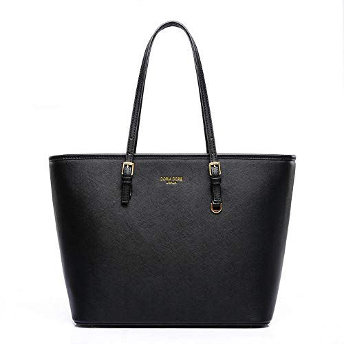 Handbag Tote Bag for Women, Laptop Bags Soft PU Leather Ladies Handbag Shoulder Bag Top Handle Bag for School Work Travel (Black)