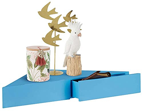 BAKAJI Eckregal mit doppelter Schublade, zur Wandmontage, Eckregal aus MDF, modernes skandinavisches Design, Maße: 60 x 43 x 8 cm, Wohnkultur (Blau)