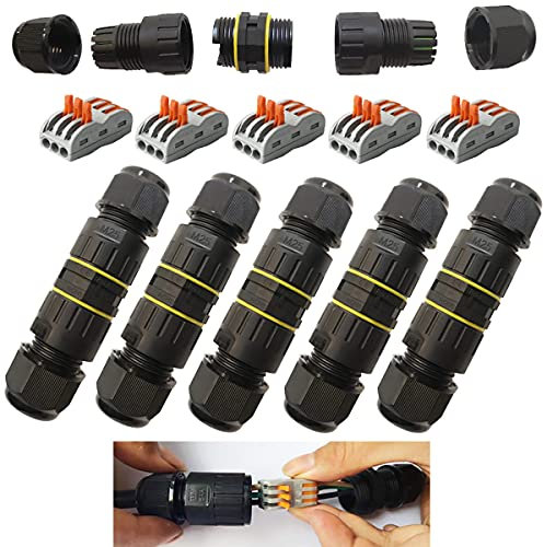 Scatola di Giunzione, CESFONJER IP68 3 vie M25 Connettori Elettrici Impermeabili, Gamma di cavi 6-11mm Esterno Manicotto Accoppiatore (5 pezzi)