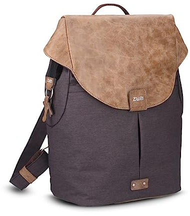 Zwei Damen City-Rucksack Olli O12 Rucksack (7 L) im Retro-Look mit Blumenanhänger im Canvas-Style mit Lederoptik, Hauptfach mit Reißverschluss, gepolstertes Laptopfach, wasserabweisend (night)