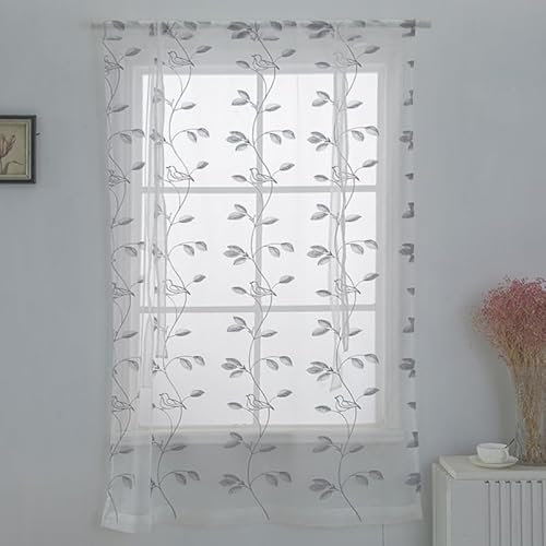 IMIKEYA Roman Voile Curtains for Windows Kitchen Tie-Up Sheer Curtains 116 * 160cm Decorative Blinds White Net Tulle With Prints Rod-Through Curtain Panel for Home Bedroom Living Room