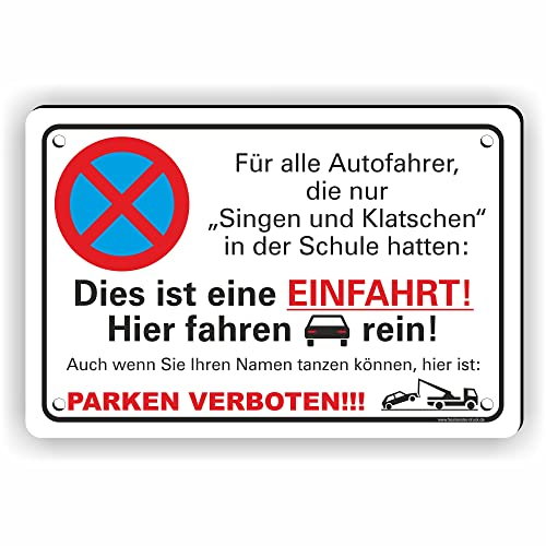 Fassbender-Druck SCHILDER - SINGEN UND KLATSCHEN PARKEN VERBOTEN - vorgebohrtes Parken verboten Schild - lustiges FUN Schild mit Bohrlöchern zum Markieren vom Parkverbot (30x20cm Schild)