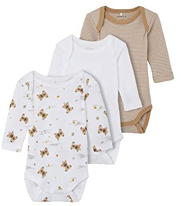 NAME IT 3er Pack Unisex Langarm Baby Bodys aus Bio-Baumwolle