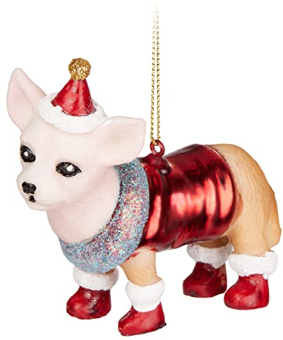 BRUBAKER Chihuahua Hellbraun Rot als Weihnachtsmann - Handbemalte Weihnachtskugel Hund aus Glas - Mundgeblasener Christbaumschmuck Figuren Lustig Deko Anhänger Baumkugel - 9,3 cm