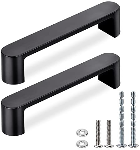 WEAVERBIRD Paquete de 4 manijas de puerta de cocina de 96 mm (3-3/4 pulgadas), agujero central, color negro perla, manijas de cajón de herrajes para muebles (tornillos incluidos), manijas y tiradores