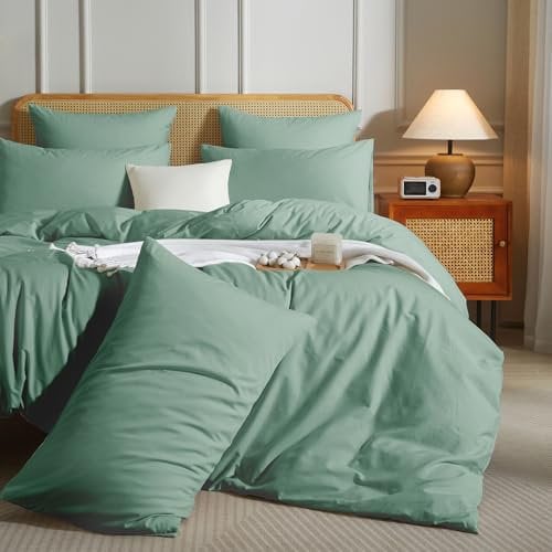 Luowei Sommer Bettwäsche 135x200 cm Baumwolle Grün Grasgrün Bettbezug 100% Gewaschene Baumwolle Weich Bequem Oeko-TEX Zertifiziert Bettwäsche Set mit Reißverschluss und 1 Kissenbezug 80x80 cm