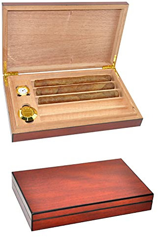 Eitida Desktop-Zigarren-Humidore, handgefertigte Aufbewahrungsbox aus spanischem Zedernholz mit Trennwand, Luftbefeuchter und Hygrometer_ Sapeli_5ct