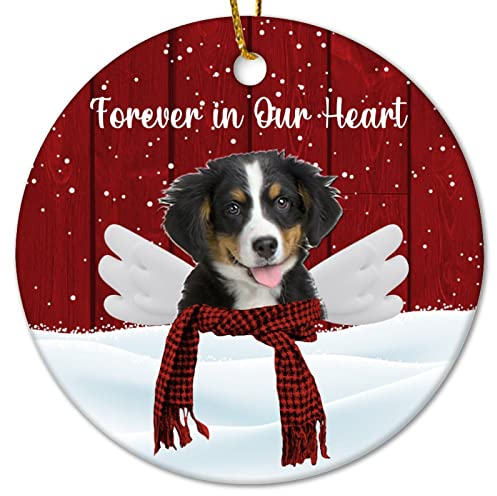 Weihnachtsdekoration aus Keramik, Berner Sennenhund für immer in unserem Herzen, Weihnachts-Sublimationsschmuck, Hundehaus, lustiges Weihnachts-Erinnerungs-Andenken, Ornament für Familie, Freunde,