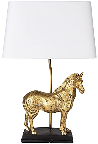 Clayre & Eef Tischlampe Pferd 35x18x55 cm Goldfarbig Weiß Kunststoff Schreibtischlampe