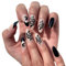 JUSTOTRY 24 Stück Moon Mandel Nägel Zum Aufkleben Kurz,Schwarz French Künstliche Nägel, Snake Oval Kunstnägel Press on Nails, Acryl Fingernägel Fake Nails Kurz für Frauen