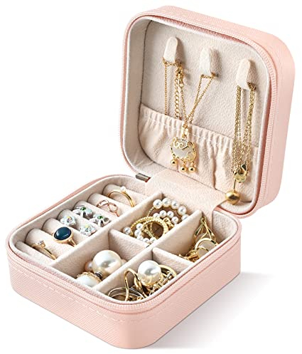 Larkumio Schmuckkästchen Mädchen Damen Reiseschmuckästchen, Schmuckaufbewahrung Reise Schmuckkasten Schmuckschatulle Klein Schmuck Reiseetui Jewelry Organizer für Haargummi Ohrring Halsketten, Rosa