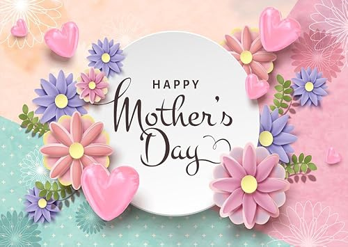 LTLYH 10x8ft Happy Mother's Day Backdrops Love Heart Paper Flowers Photography Background Purple and Pink Flowers Photo Background for Party Studio Props 138