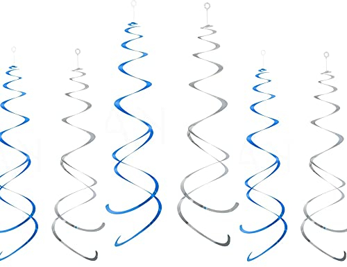 GAKA FAVOR 20 Stück Wirbel Deko Blau Silver Spiralen Girlande Folien Deckenhänger DoppelSpiral Deko für Geburtstag, Hochzeit, Silvester oder Karneval Partydeko
