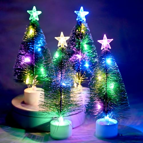 4 Stück Mini Weihnachtsbaum mit Licht 17cm Tisch Mini Weihnachtsbaum Bunte Lichter Künstlicher Desktop Tannenbaum mit Licht Mini Weihnachtsbaum mit LED Leuchten für DIY Xmas Hom Tischdekoration