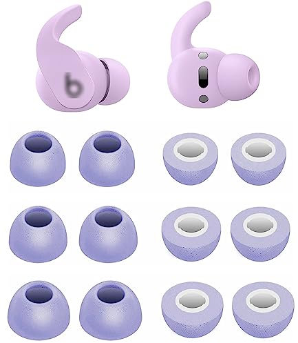 Rqker Schaumstoff-Ohrstöpsel, kompatibel mit Beats Fit Pro Earbuds & Studio Buds, S/M/L Größen, 6 Paar, weiche Memory-Schaum-Ersatzspitzen, Ohrstöpsel, kompatibel mit Beats Studio Buds & Fit Pro, Lila