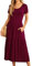 GRECERELLE Womens Summer Maxi Dress Casual Short Sleeve Crew Neck Swing Flowy Tiered Party Dresses with Pockets for Weddings, Holidays (Wine Red, L)