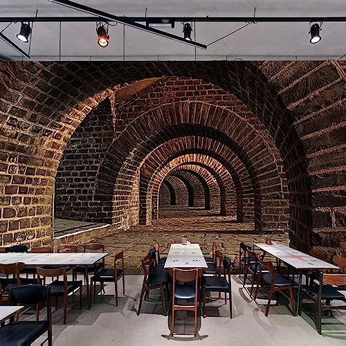 Vintage Creative Wall Mural, Brick Wall Tunnel Removable Non-Woven Wallpaper, Modern Large Sticker Foil Wall Decor for Hotels Living Room TV Background Wall，151W x 105H