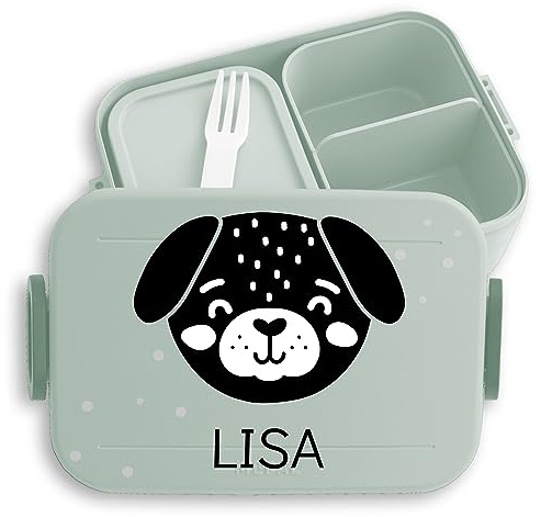 Kinder Bento Box Midi Lunchbox für Mepal Bentobox - Hund Hunde Hundemotiv Dog Dogs - 900 ml - Sage Grün - brotdose personalisierte hunden brotbox fächern und name vesperdose jausenbox schule