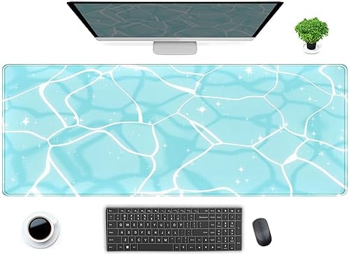 Desk Pad Large Extended Gaming Mouse Pad Computer Laptop Keyboard with Stitched Edges Desk Protector for Women Office Desk Decoration Ocean 80x30cm XL