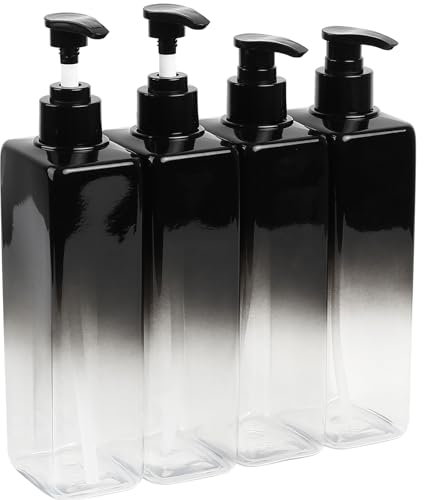 Shampoo Flaschen zum Befüllen, 4 STK 500ML Duschgel Spender, Shampoo Spender für Dusche Seifenspender, Nachfüllbare Leere Pumpflasche für Küche Bad, mit Selbstklebend Etiketten (Farbverlauf Schwarz)