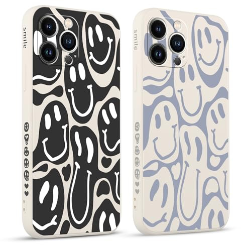 Pnakqil 2 stück Handyhülle für Apple iPhone 13 Pro Max 6.7,Hülle Lustiges Verdrehtes Lächeln Face Grimace Bemaltes Muster süß Aesthetic Mädchen Silikon Schutzhülle Tasche Schön Kameraschutz Case