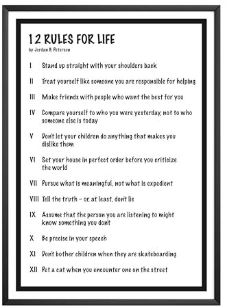 MJ-Graphics - 12 Regeln fürs Leben Motivations-Poster - Ziele & Erfolg Bild - 12 Rules for Life Jordan Peterson | Wandbild Din A4 in Galerie Qualität dickes Fineartpapier - ohne Bilderrahmen