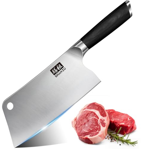 SHAN ZU Kitchen Knife,Meat Cleaver Knife with Hole 7 Inch Sharp Chef Knife Vegetable Chopper Japanese High Carbon Stainless Steel Kitchen Chopping Knife with Pakkawood Handle