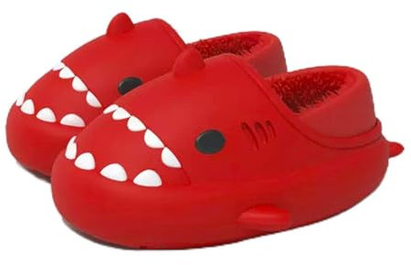 NIBESSER Pantofole Uomo Donna Invernali Chiuse Pantofole Squalo Chiuse con Pelo Ciabatte Uomo Inverno da Casa Pelose Antiscivolo Suola Spessa Morbide Leggere,Rosso,38/39 EU