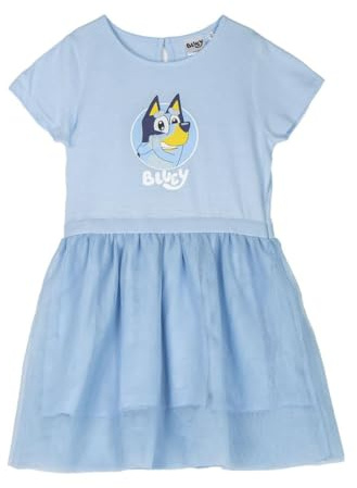 Bluey Kinderkleid - Farbe Blau - Größe 6 Jahre - Hergestellt aus 100% Baumwolle 145 g/qm - Bluey Print - Original Produkt entworfen in Spanien