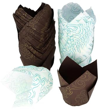 100 Stück Muffinförmchen Papier, Muffinform Papier Tulpen Backförmchen Muffin Papierförmchen Cupcake Backbecher für Geburtstage Partys Hochzeit Zuhause Veranstaltungen Braun und Blau