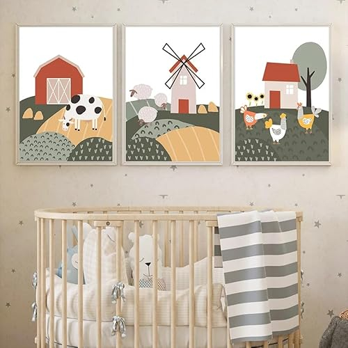 SHUYINGHENGXIE Kinderzimmer Wandkunst Leinwand Malerei Bauernhof Tiere Poster Druckt Bilder Baby Kinderzimmer Dekor Kein Rahmen-30x40cmX3
