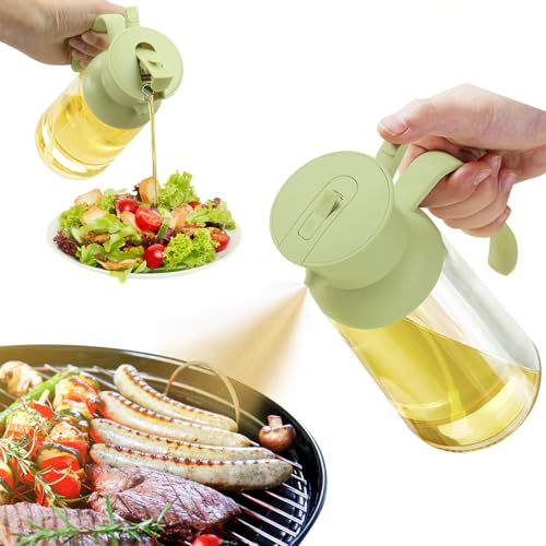YARRAMATE 18oz/550ml Olive Oil Sprayer Mister with Measuring Scale, 2-in-1 Glass Bottle Dispenser for Cooking, Pour and Spray, Kitchen Use for Air Fryer, BBQ (Green)