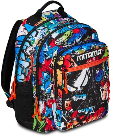 Mitama Zaino Triplo Scomparto Spider King con Tasca frontale, Multicolore, Scuola Elementare e Tempo Libero, Bambino Ragazzo