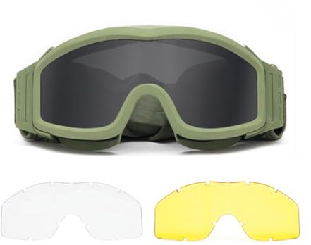 Koyheng Taktische Airsoft-Paintball-Anti-Beschlag-Brille, mit 3 austauschbaren Objektiv-Schutzbrillen