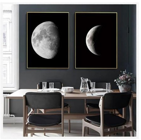 JGGXHM Moderne abstrakte Wandkunst, Mond-Astronomie-Satelliten-Poster und gedruckte Mondphasenänderungen, Wohnzimmer-Schlafzimmer-Dekoration – (40 x 60 cm x 2), 16 x 24 Zoll, rahmenlos